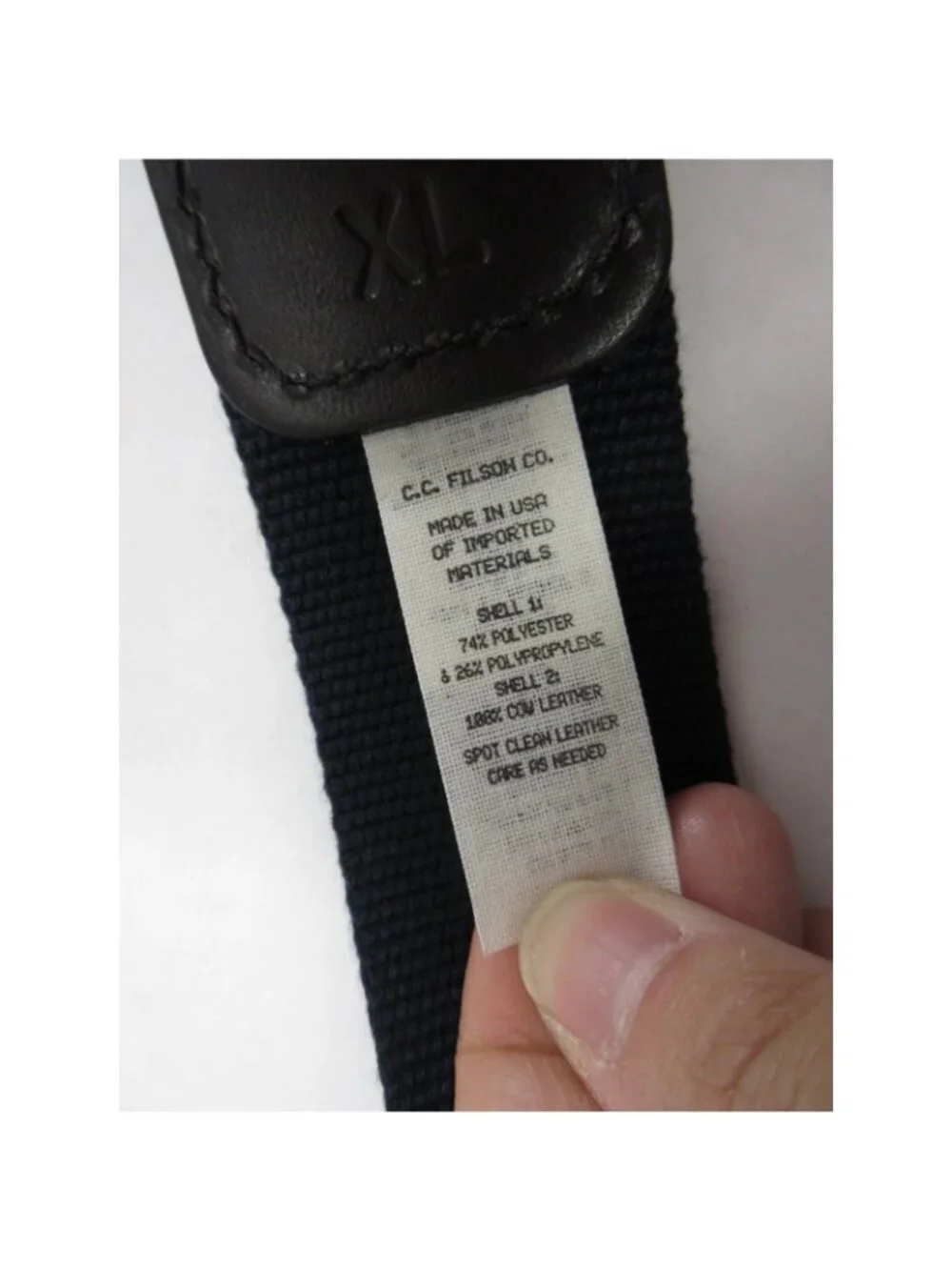 Filson Belt XL Navy Webbing Canvas Leather Trim Buckle Made in USA NEW